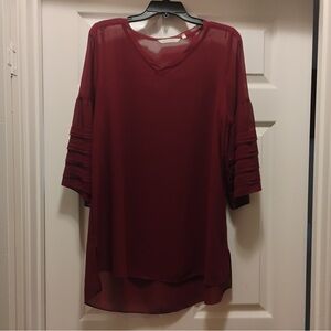 Soft Surroundings Burgundy Sheer Layered Sleeve Blouse Women’s MP